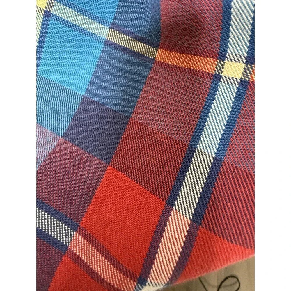 Vtg Polo Ralph Lauren Red Plaid Heavy Western Mandarin Silver Button Shirt Sz XL